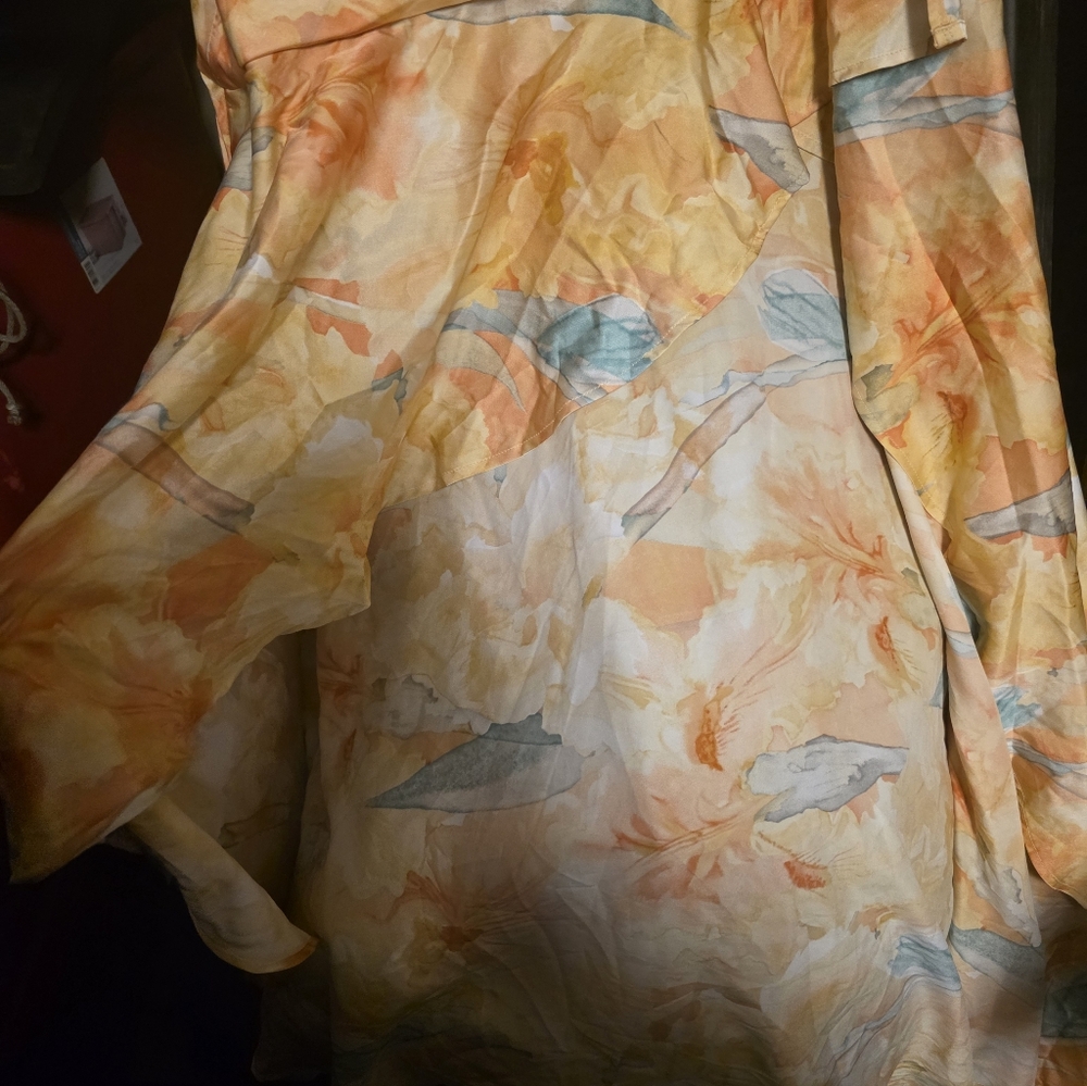 Bardot Revolve Cut Out Floral Frill High Low Dress in Yellow and Blue Size XL - Picture 4 of 7